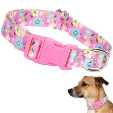 Girl Dog Collar for Medium Dogs,Cute Pink Flowers Female Dog Collars Adjustab...