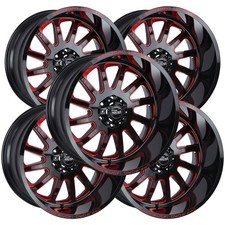 Set Of 5 Off-road Monster M17 17x9 6x5.5 0mm Blackred Wheels Rims 17 Inch