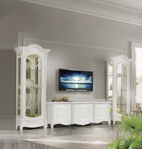 Italienische Stil MöBel - Wohnzimmer 3Tlg. Set Wohnzimmer Vitrine Rtv Jvmoebel ®-image