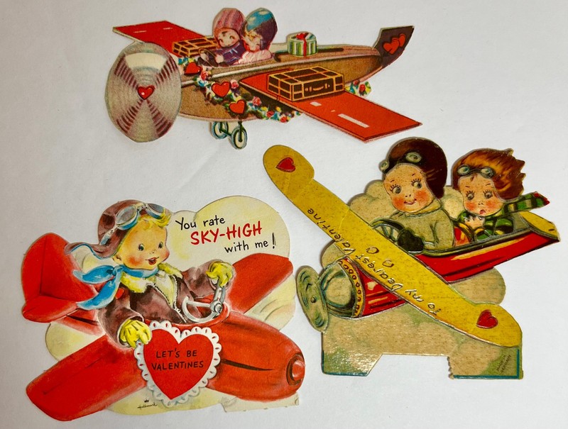 3 Vintage Airplane Valentines 1920 - 1940's