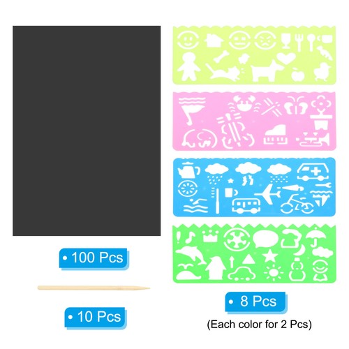 Scratch Art Paper Set Include 100Pcs Scratch Off Paper&Wooden Stylus&Stencil - Picture 3 of 6