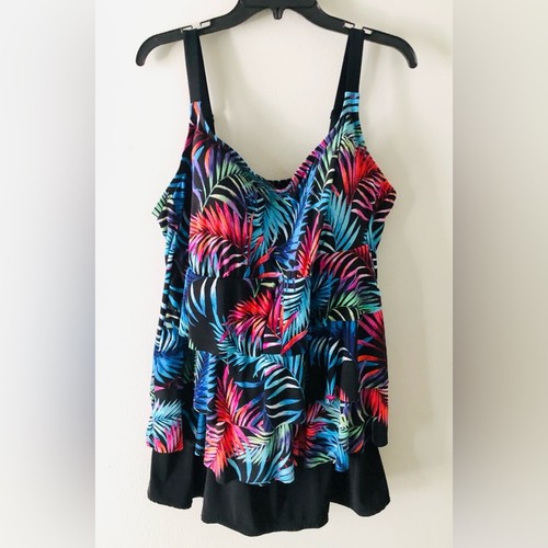 Longitude Floral Swimsuit One Piece Swim Dress Plus 24W