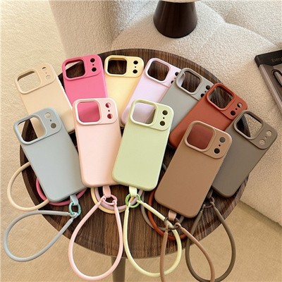 Einfarbige minimalistische Silikonhülle mit Handschlaufe für iPhone 17 16 15 Pro Max