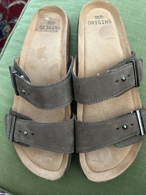 Earth Origins Leather Double Band Slide Sandals Orra Morel Size