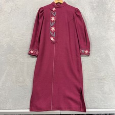 VTG Rare Kaftan Maxi Dress S/M Embroidered Asian Inspired Floral Puff Shoulders