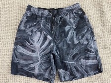 Speedo Elastic Waist Mens Swim Trunks Gray Palm Leaf Print Size M