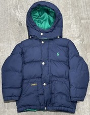 Polo Ralph Lauren Down Puffer Jacket Boys 4/4T Blue Hooded Full Zip Coat Pony