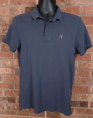 Allsaints Buckingham Polo Shirt Mens Small Italian Yarn Knit Blue Short Sleeve