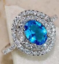 2CT Blue Topaz  Topaz 925 Solid Sterling Silver Ring Sz 8 UB3-6