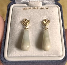 REAL JADEITE JADE EARRINGS IN REAL 10K GOLD
