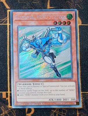 YUGIOH Elemental HERO Stratos (BLC1-EN003) Secret Rare 1st Edition NM