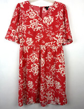 Ann Taylor Factory Dress Womens 8 Floral Puff Sleeves Shift Style Coral Vacation