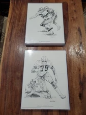 1981 NFL Shell Oil Sketch Prints Harvey Martin DD Lewis By Tanenbaum Lot Of 2