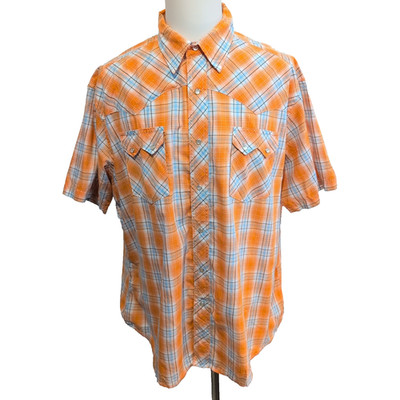 Wrangler Shirt Kurzarm orange kariert Taschen Western Style Größe XXL
