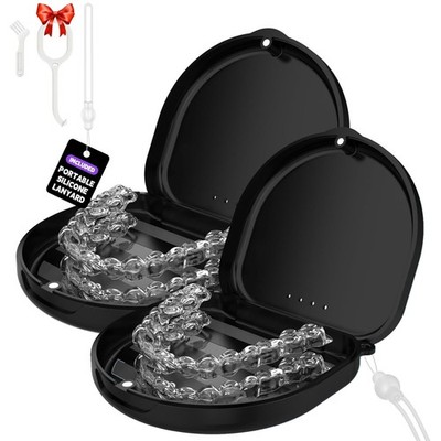 2 Pack Slim Retainer Case Compatible with Invisalign, Mouth Guard, Orthodontic A