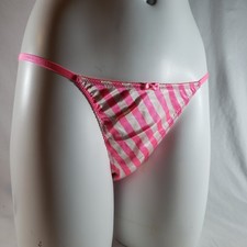 Victoria's Secret Satin String Bikini Large Pink White Stripe