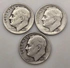 Three 1953 S ROOSEVELT DIMES 10C (#339) San Francisco, circulated, ungraded