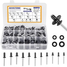 860pcs Black Rivet Kit, Aluminum Sizes 3/32"-3/16" for Metal Furniture