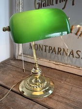 Vintage Style Brass Bankers Desk Lamp With Green Glass Shade Fully Working 15"