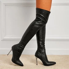 Womens Sexy Leather Pointed Toe Zipper High Stilettos Heel Elastic Boots 35-42