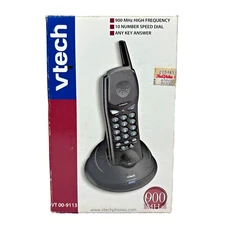 Vtech Black Cordless Phone Set VT 00-9113 Charger Handset Adapter Battery Manual