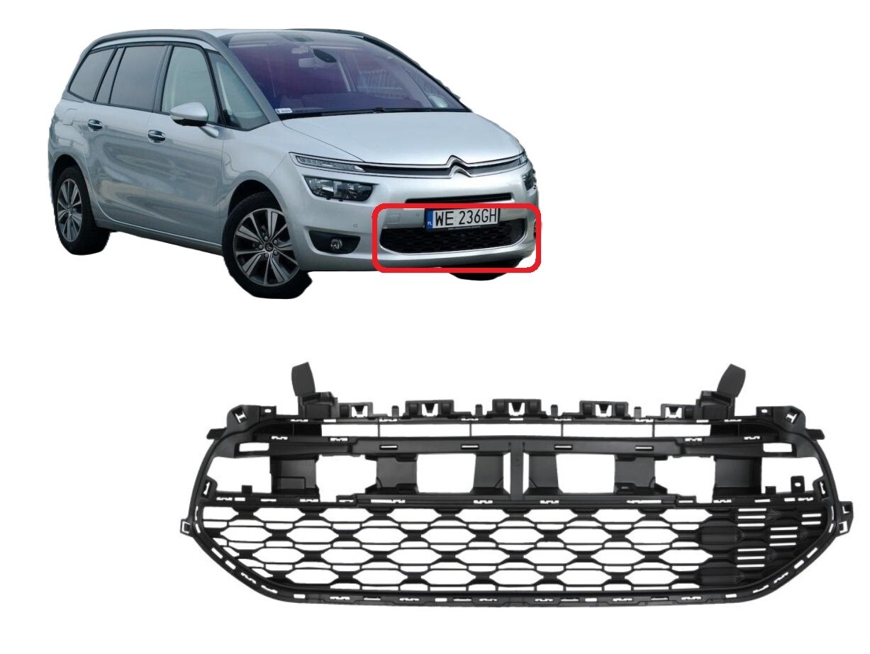 Grille pare-chocs avant centre Citroën C4 Picasso II 2013-2016 en ABS noir