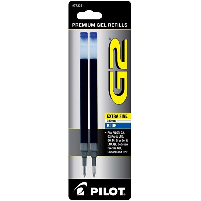 77233 Pilot G2 Gel Rollerball Pen Refill, Ex Fine 0.5mm, Blue Ink, 4 Packs of 2