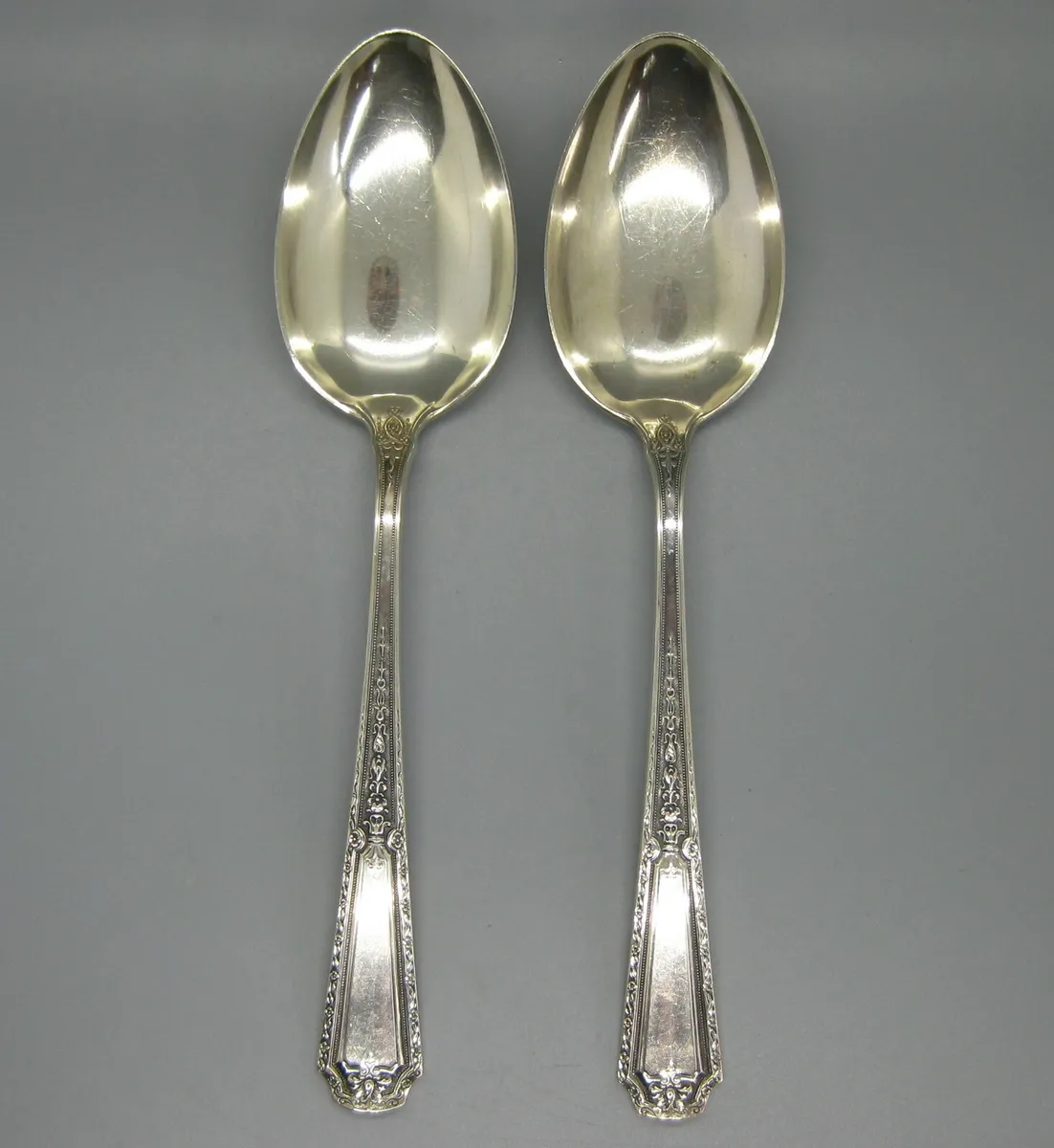2 Antique 1924 Towle Sterling Silver LOUIS XIV Large Solid Serving Spoons