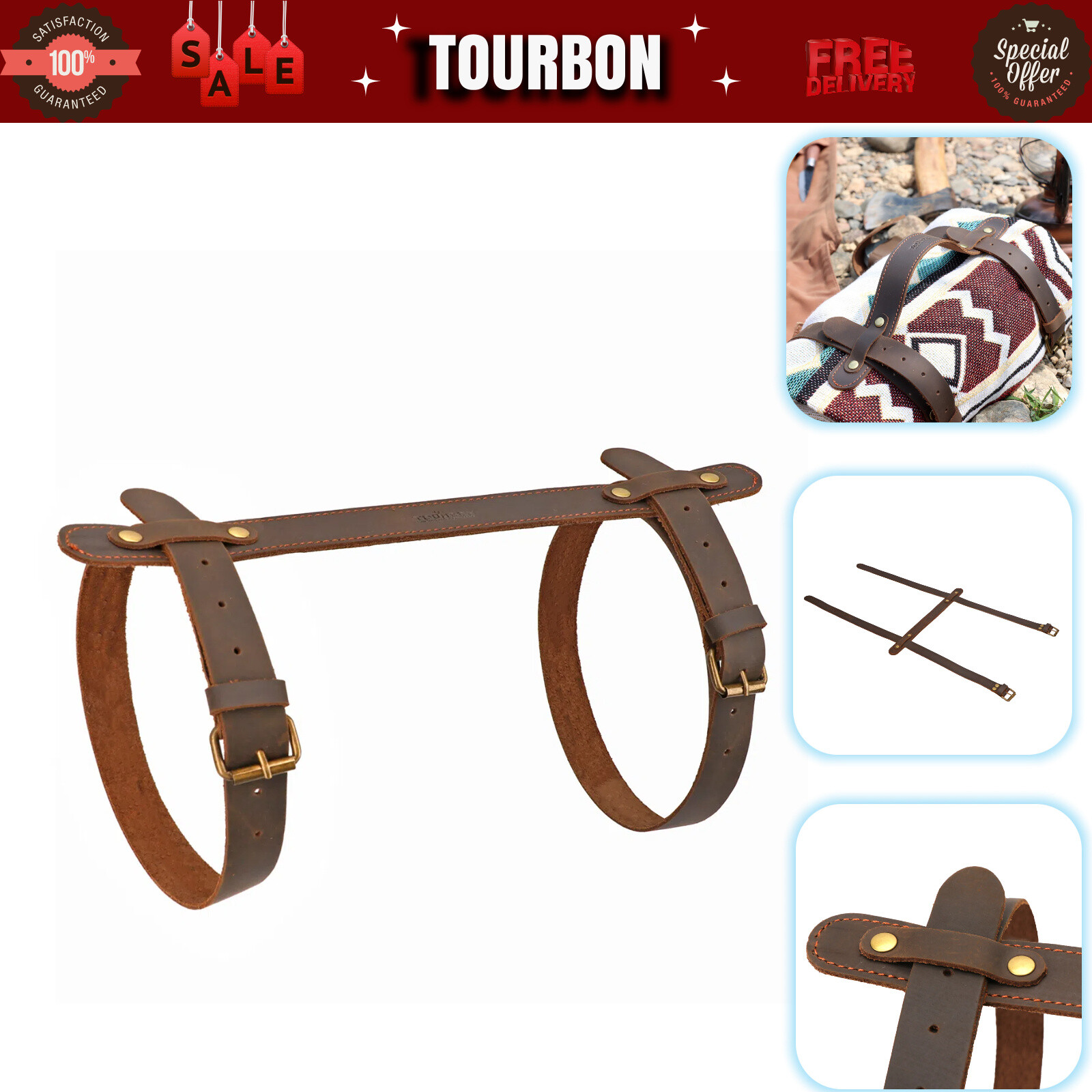 TOURBON Picnic/Motorcycle Blanket Carry Belt Handle Camp Bedroll Sleepbag Strap