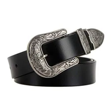 Women Leather Belts Ladies Western Design Black Waist Belt for Pants Jeans Top