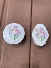 2 RAJ California Ceramic Trinket/Vanity/Jewelry Box White w/Flowers Japan
