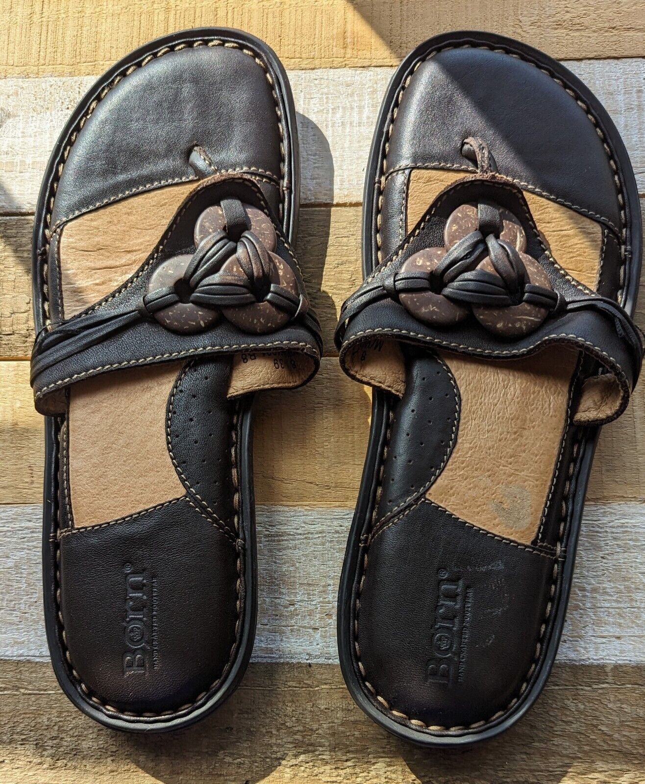 Born Brown Leather Thong Sandals  Size 8 - image 1