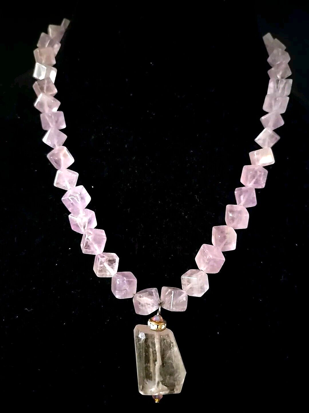 Amethyst Purple Cubed  Quartz Crystal Beaded Artisan Necklace 20 Inches