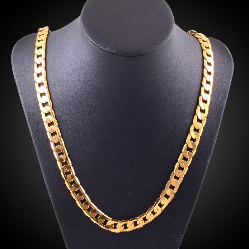 18K Gold Plated Necklaces 925 Stamp Silver Color Classic 8MM Sideways Chain