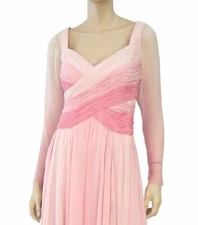 MARK ZUNINO Long Sleeve Pink Silk Ombre Evening Gown and Matching Chiffon Wrap L