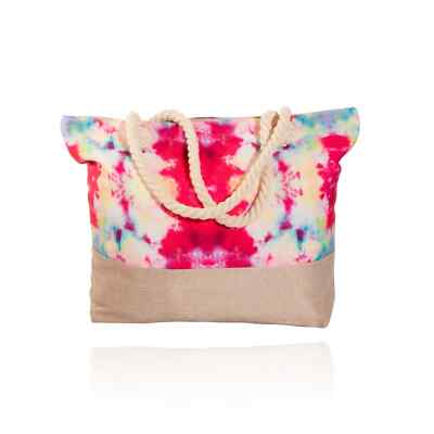 ELSIE & ZOEY BARBADOS RED RAINBOW TIE DYE BEACH TOTE BAG WITH ROPE HANDLES-CHIC