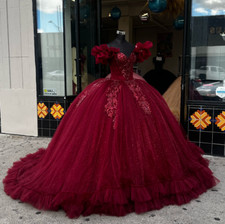 Burgundy Off the Shoulder Quinceanera Dresses Sweet 15 16 Prom Party Ball Gowns
