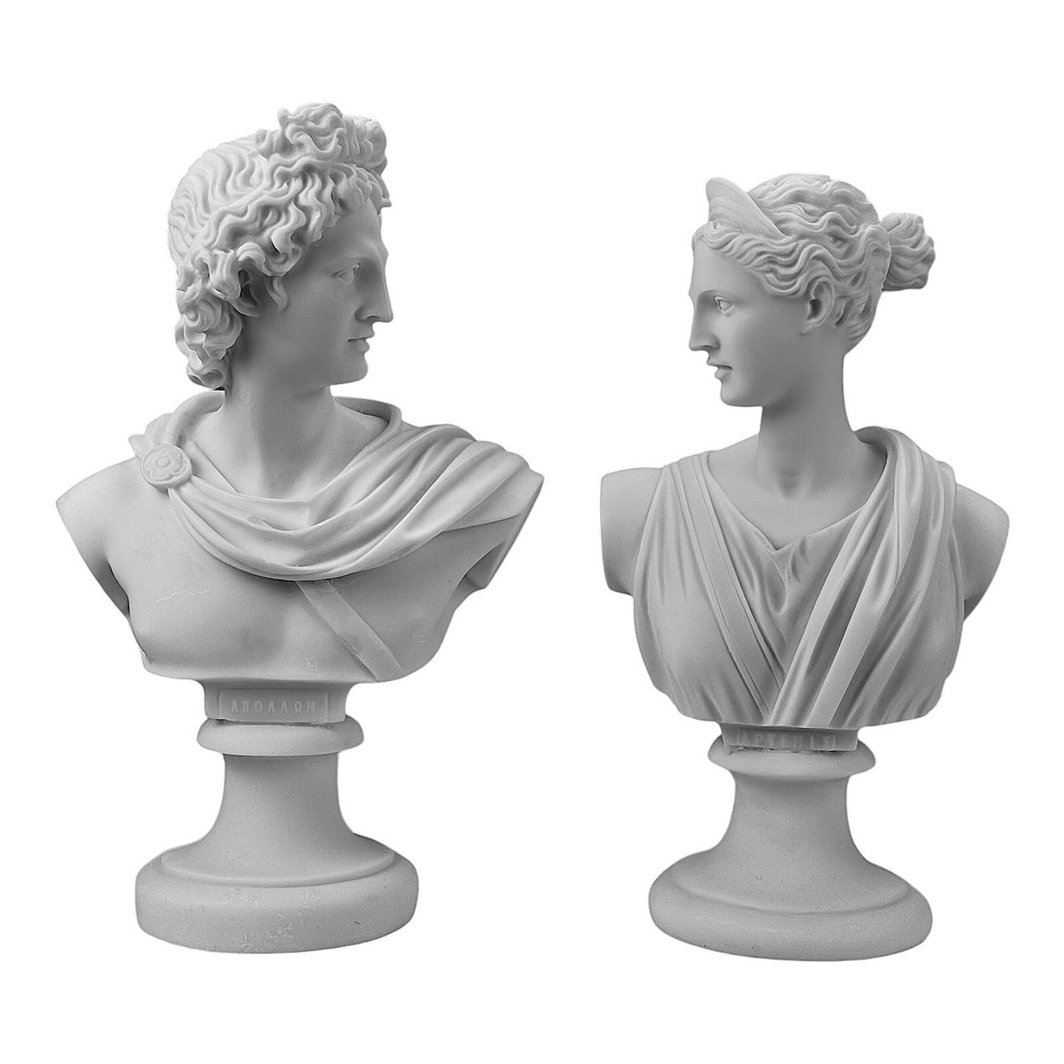 Set 2 Busts God Apollo & Goddess Artemis Diana Greek Cast Marble  display picture 1