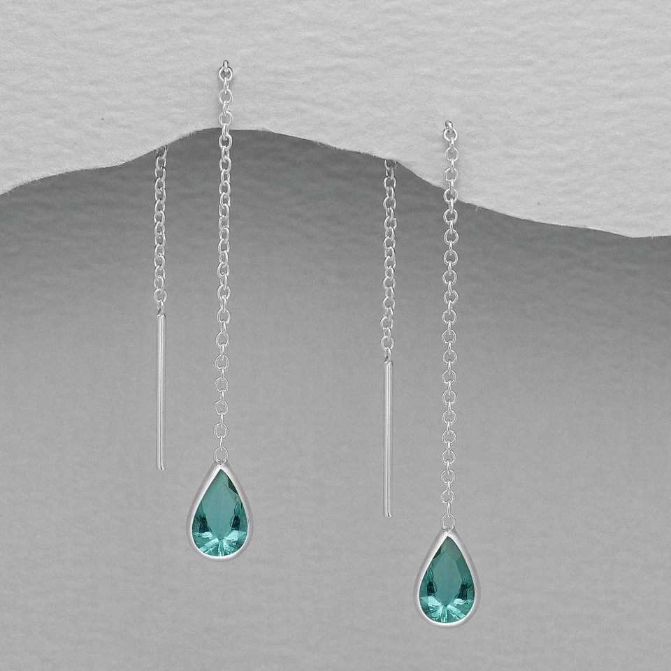 925 Sterling Silver Pear Teardrop Cubic Zirconia Pull Through Threader Earrings  - Image 4 of 4