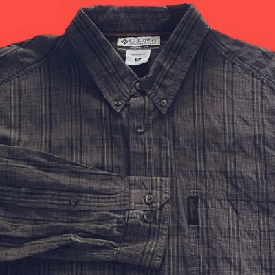 COLUMBIA ... Cotton Plaid Dress Shirt ... Brown Gray... Size XL … EUC - Image 1 of 4
