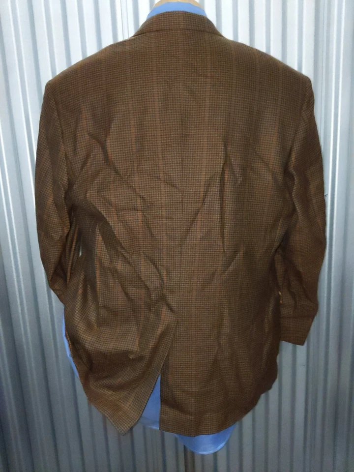 Chaqueta Abrigo Deportivo 44R Brooks Brothers Naranja Marrón Cuadros de Dientes Lana Tweed Foto 4 de 4