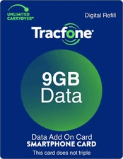 TracFone 9GB Data Prepaid Add On Refill Card, Only For Smartphones. Same Day