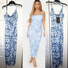 Blue Porcelain Print Strappy Maxi Dress