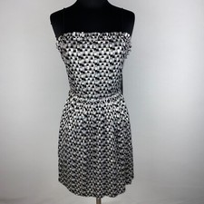 Zara W/B Womens USA S Black Silver Shimmery Metallic Checkered Dress Party NWT