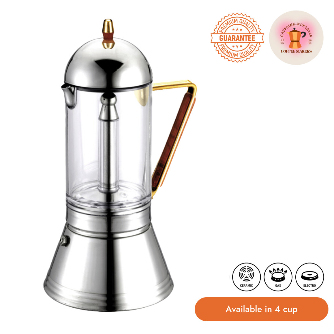 GAT Cristal Gold 4 Cup Moka Pot Stovetop Coffee Maker