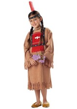 Native American Costume Girls 2 Piece Tan Fringed Dress With Feathered Headband