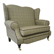 Wing Back Queen Anne Cottage Two Seat Sofa Bamburgh Brown Check Fabric