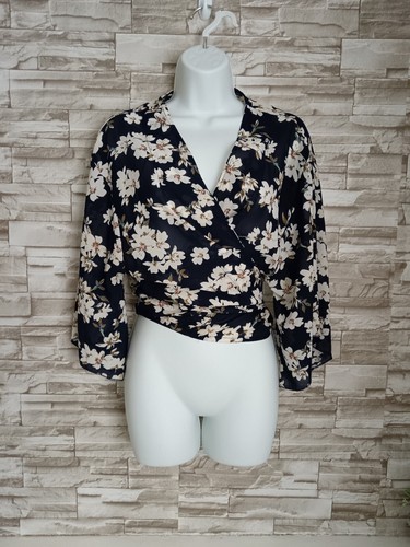 Women Crop Top Size S/M Fit 10-12 Uk Floral Blouse - Picture 6 of 9