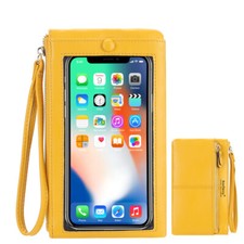 Women's Leather Wristlet Wallet with Touch Screen Cell Phone Holder Zip Handbag