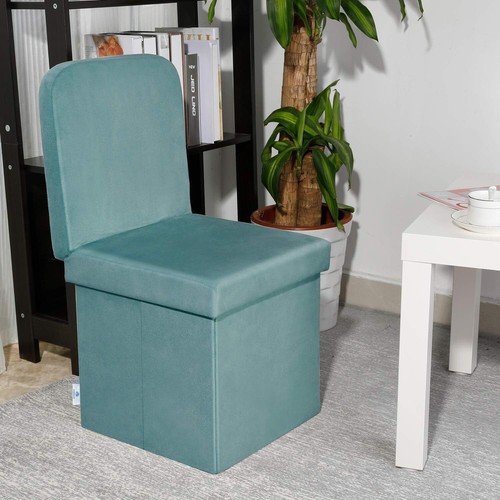 Elegant Velvet Folding Storage Ottoman with Seat Back in Teal - Medium Size - Picture 4 of 9